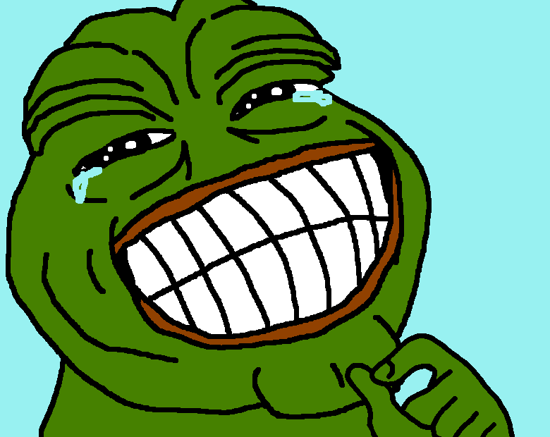 pepe kek laughing smug hand upon chin.png